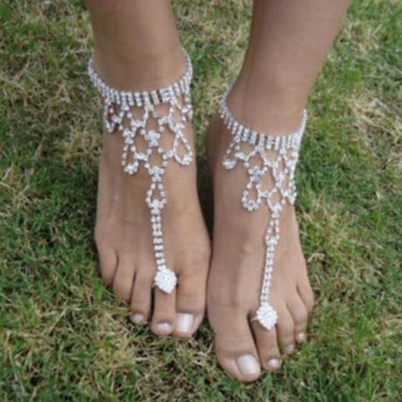 Beach Wedding Crystal Barefoot Sandals Beach Sexy foot jewelry ankle - Picture 1 of 8